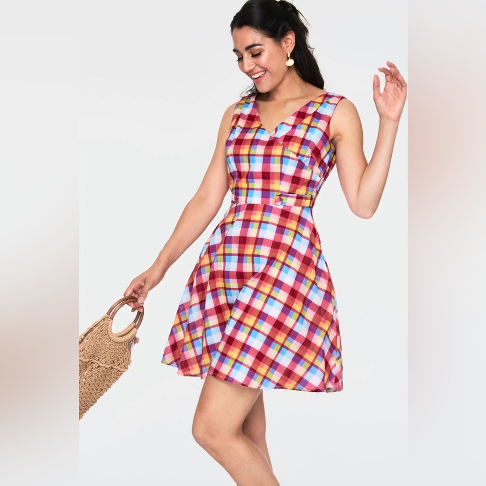 EUC Voodoo Vixen Pink Checked Sleeveless Flare Dress - L